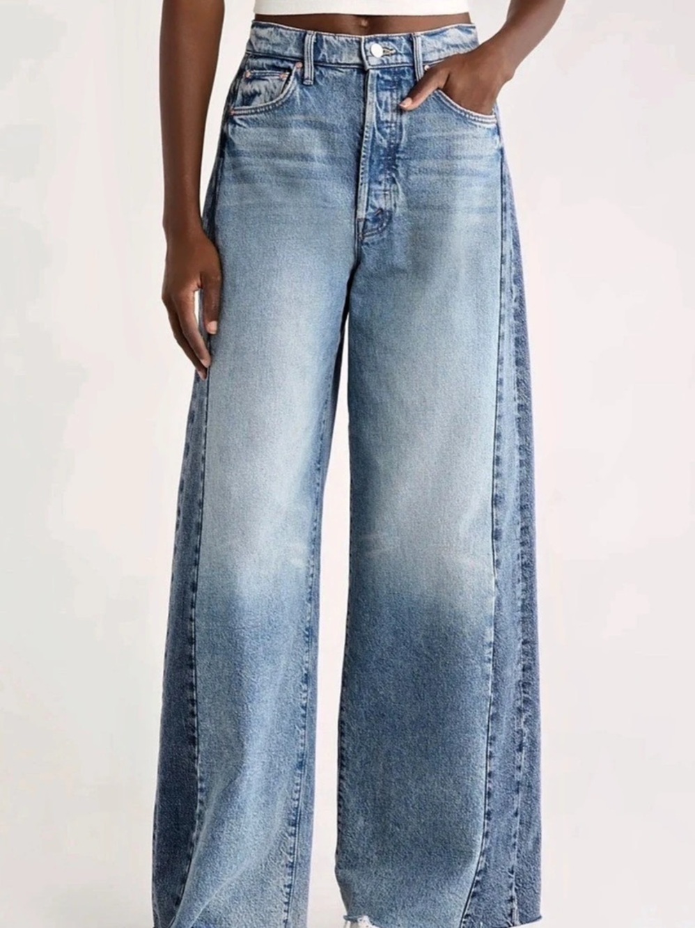 Mother The Pipe-Dream Button Sneak Fray Wide Leg Jeans in blinded by the dark 25